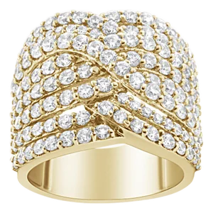 10K Yellow Gold 3.0 Cttw Diamond Eight-Row Bypass Crossover Statement Band Ring (H-I Color, I2-I3 Clarity) - Size 6