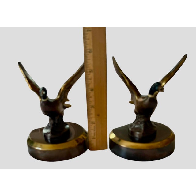 ​Mid 20th Century Solid Brass Mallard Ducks in Flight Bookends Attributed to Pm Craftsman - A Pair For Sale - Image 9 of 12
