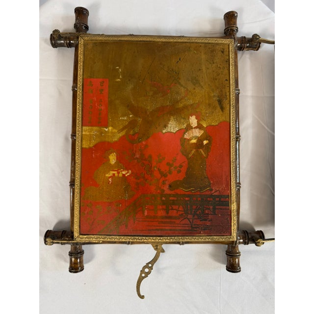 Antique Aesthetic Movement Faux Bamboo Trifold Mirror, Japanned Panels, For Sale - Image 11 of 16