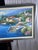Blue Large Mid-Century Style Mediterranean Coastal Village Framed Oil Painting - Signed "Linda" For Sale - Image 8 of 9