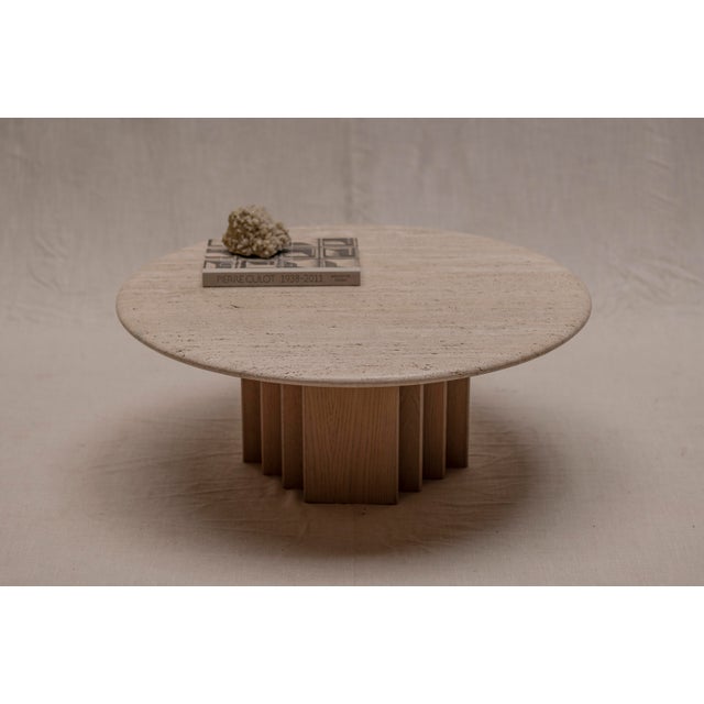 Mid-Century Modern Coffee Table in Oak and Travertine, 1970s For Sale - Image 4 of 11