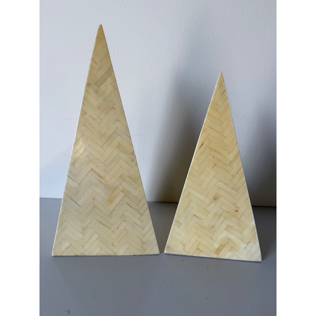1980s Postmodern Tessellated Bone Pyramid Obelisk Sculptures – A Pair For Sale - Image 9 of 12