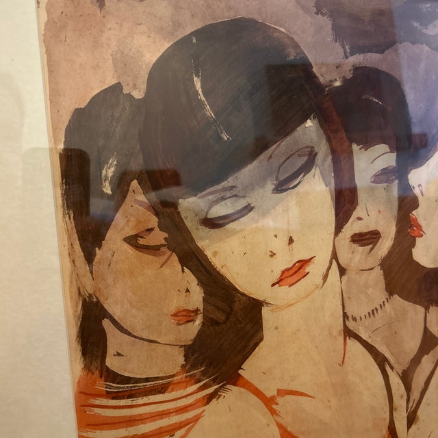 Charles Levier (French, 1920-2003) watercolor of a fabulous group of fashionable women.