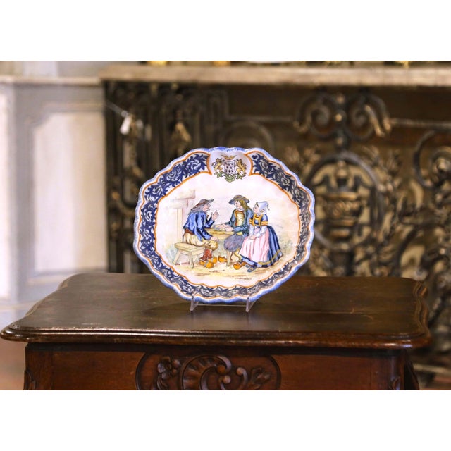 19th Century French Painted Faience Porquier Beau Quimper Wall Bowl / Vide-Poche For Sale - Image 4 of 7