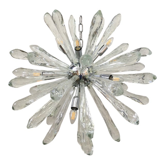 Murano Glass Ice Clear Sputnik Italian Chandelier For Sale