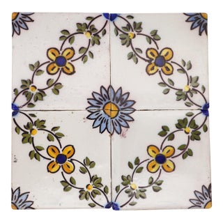 19th Century Set of Four Floral Tiles, Portuguese Baroque For Sale