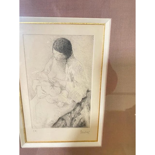 Alex Berdal, Woman with a Child, 20th Century, Engraving, Framed For Sale - Image 4 of 9