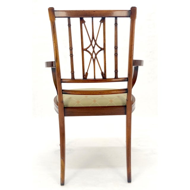 Very Fine Carved Mahogany Open Arm Faux Bamboo Arrows Back Armchair MINT For Sale - Image 10 of 11