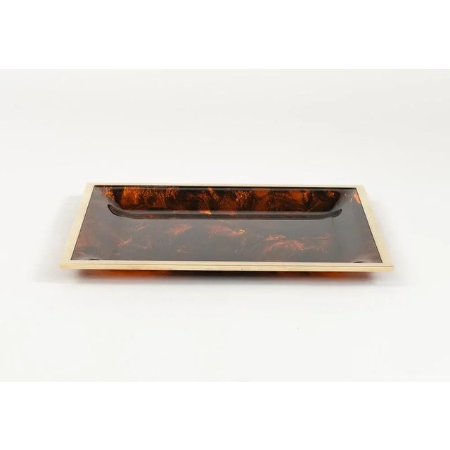 1970s Serving Tray in Faux Tortoiseshell and Brass in the style of Christian Dior Style, Italy, 1970s For Sale - Image 5 of 13