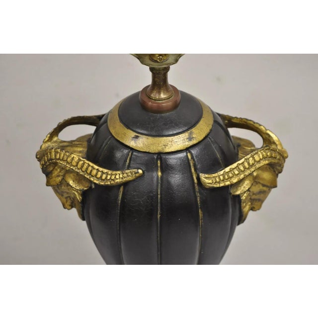 Plastic Late 20th Century Decorator Chelsea House Neoclassical Style Black & Gold Table Lamp With Rams For Sale - Image 7 of 12
