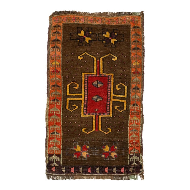 Orange & Brown Vintage Mini Rug For Sale