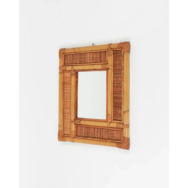 Brown Mid-Century Bamboo and Rattan Wall Mirror in the style of Vivai Del Sud, Italy, 1970s For Sale - Image 8 of 10