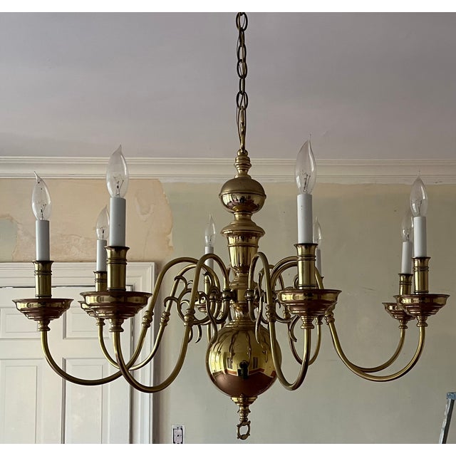 Brass Late 20th Century Large Eight Light Brass Chandelier in the Dutch Queen Anne Style For Sale - Image 8 of 8