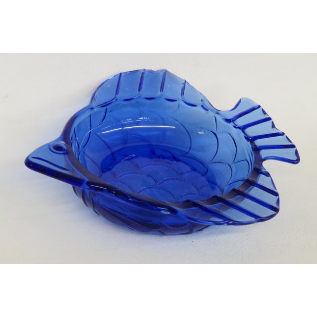 Glass Hazel Atlas Cobalt Blue Angel Fish Bowl Depression Glass Ashtray Dish 4888b For Sale - Image 7 of 12