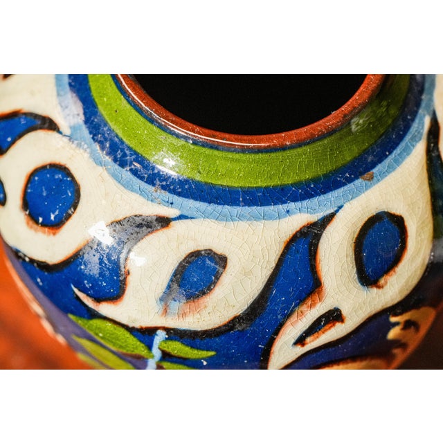 Miniature Colorful Painted Glazed Antique Pottery Art Nouveau Style Vase For Sale - Image 10 of 11