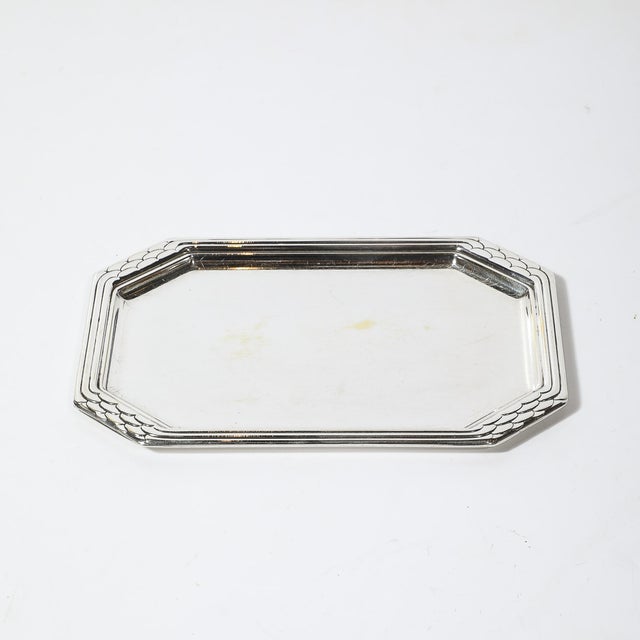 Art Deco Octagonal Silver Plated Tray W/Imbricated Detailing For Sale In New York - Image 6 of 8