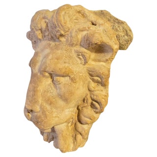 Decorative Lion Head on Terracotta Mounted Base, 1950 For Sale