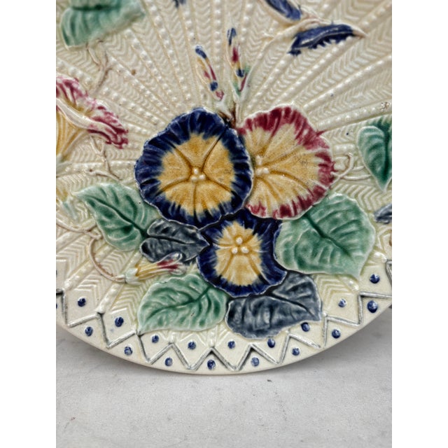 Rustic Large Majolica Morning Glory Plate Wasmuel, Circa 1890 For Sale - Image 3 of 5