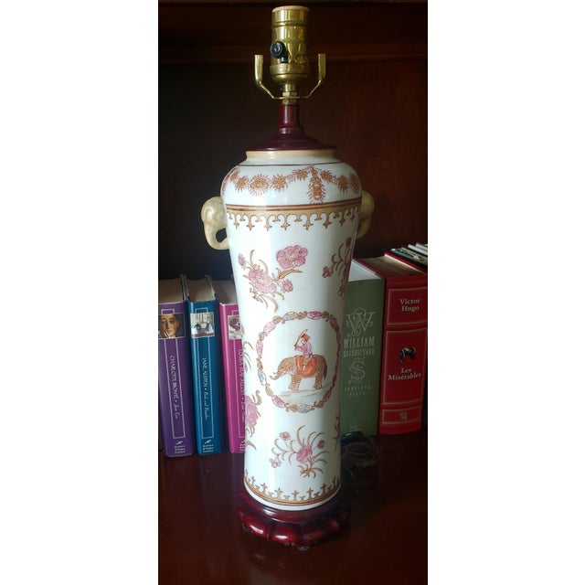 Vintage Chinoiserie Porcelain Table Lamp | Elephant Handle Accent For Sale - Image 9 of 12