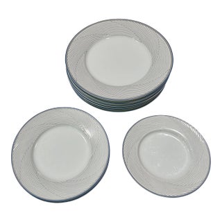 Navy Blue and Gray Striped Dansk “Tapestry” Dinnerware by Jack Lear Larso - 10 Pieces For Sale