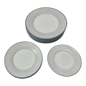 Navy Blue and Gray Striped Dansk “Tapestry” Dinnerware by Jack Lear Larso - 10 Pieces