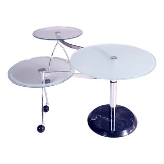 Space Age Round Coffee Table with Two Rotating Satellites in Crystal Chromed Marble, 1970s For Sale