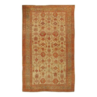 Late 19th Century Turkish Oushak Rug Soft Ivory Field, Terracotta & Gold Tones For Sale