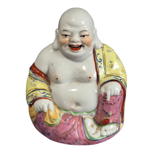Vintage Famille Rose Hand Painted Laughing Happy Buddha Marked