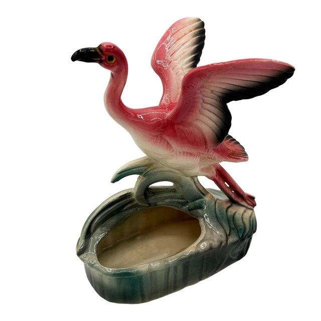 Mid-Century Modern 1950s Mid-Century California Pottery Ceramic Pink Open Wing Flamingo Table Planter For Sale - Image 3 of 8