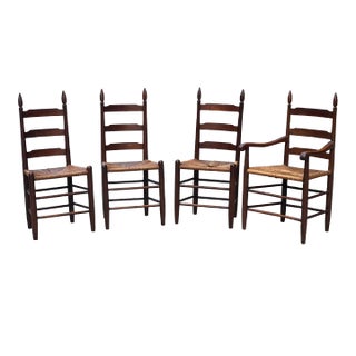 Early 20th Century Rush Seating Ladderback Chairs - Set of 4 For Sale