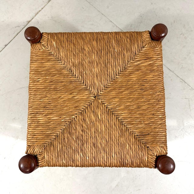 Brown Oak Stool with Rush Seat, 1950s-1960s For Sale - Image 8 of 10
