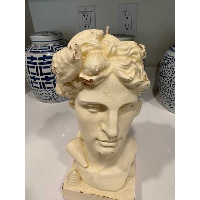 Hollywood Regency Vintage Coastal Neoclassical Wax Candle Bust With Seashells For Sale - Image 3 of 10
