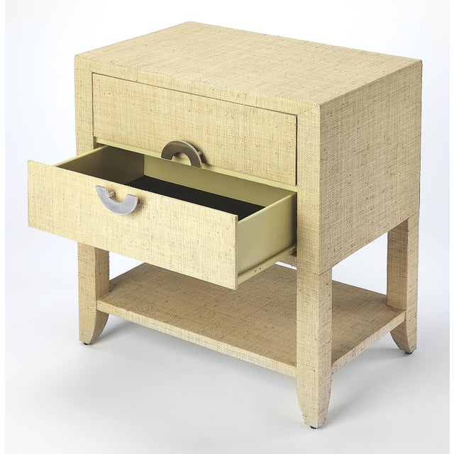 Coastal Amelle 24 in. W Rectangular Raffia 2 Drawer Nightstand with Lower Open Shelf, Cream Raffia For Sale - Image 3 of 9