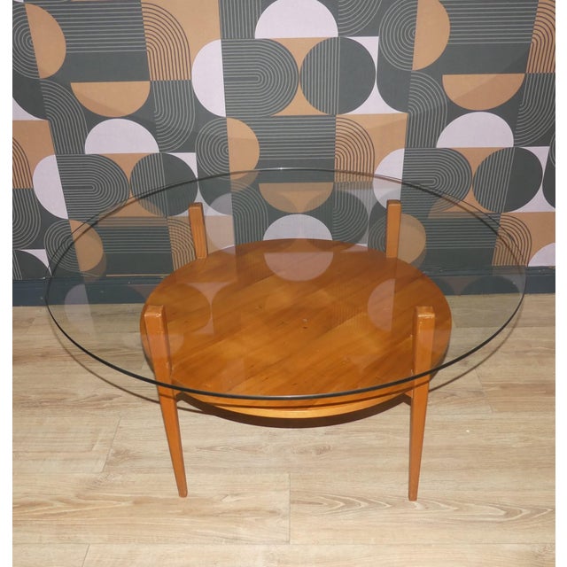 Mid-Century Moderm Coffee Table in Glass and Wood with Tapered Round Legs, 1960s For Sale - Image 16 of 16