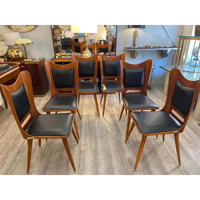 Italian Wooden Chairs in Leather and Brass, 1950s, Set of 6 For Sale - Image 12 of 18