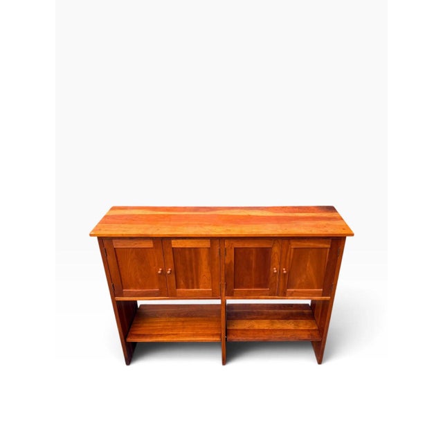 Late 20th Century Solid Cherry Sideboard Console Table | Stickley Style | Four Doors With Open Lower Shelf For Sale - Image 4 of 12