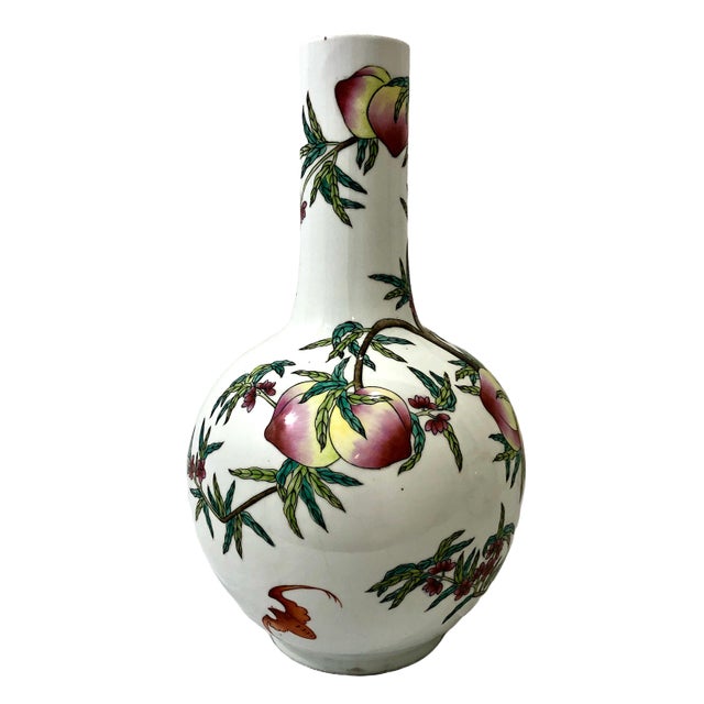 Chinese Pair of Large Chinese Famille Rose Porcelain “Nine Peaches” Vases For Sale - Image 3 of 14