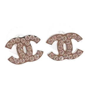 Chanel Classic Silver CC Crystal Medium Piercing Earrings - 2 Pieces