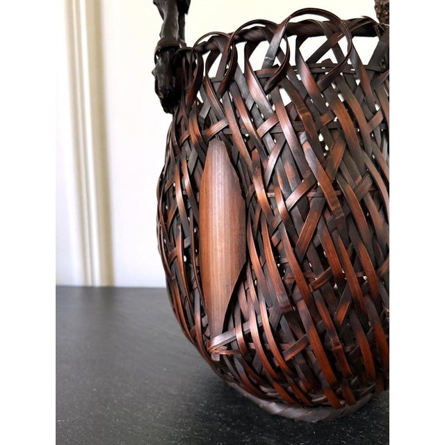 Early 20th Century Antique Japanese Bamboo Basket Ikebana Mingei Style For Sale - Image 5 of 18