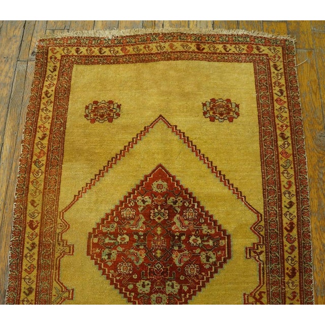 1880s Yellow Saffron Medallion Antique Persian Senneh Rug 2' X 2'10" Handmade Wool Carpet For Sale - Image 4 of 8