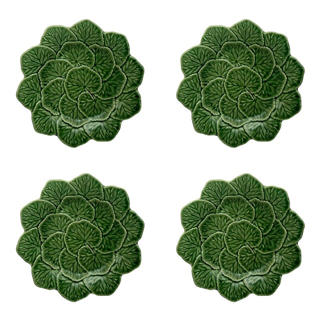 Bordallo Pinheiro Geranium Dessert Plates, Green, Set of 4 For Sale