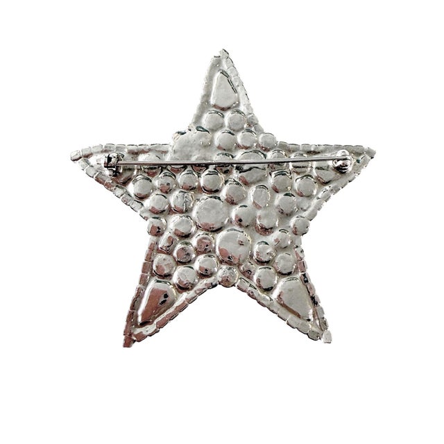 1940s Vintage Star Brooch Rhinestone Faux Diamond Pin 2.5"w For Sale - Image 5 of 5