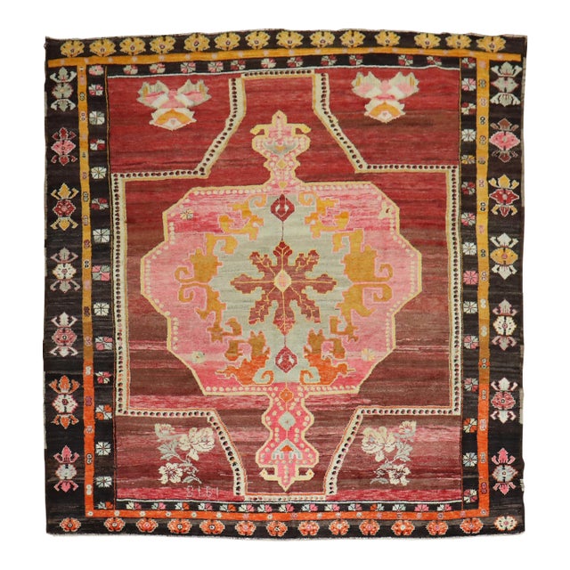 Wild Floral Traditional Turkish Rug Dated 1978 - 10'8" x 11'6" For Sale
