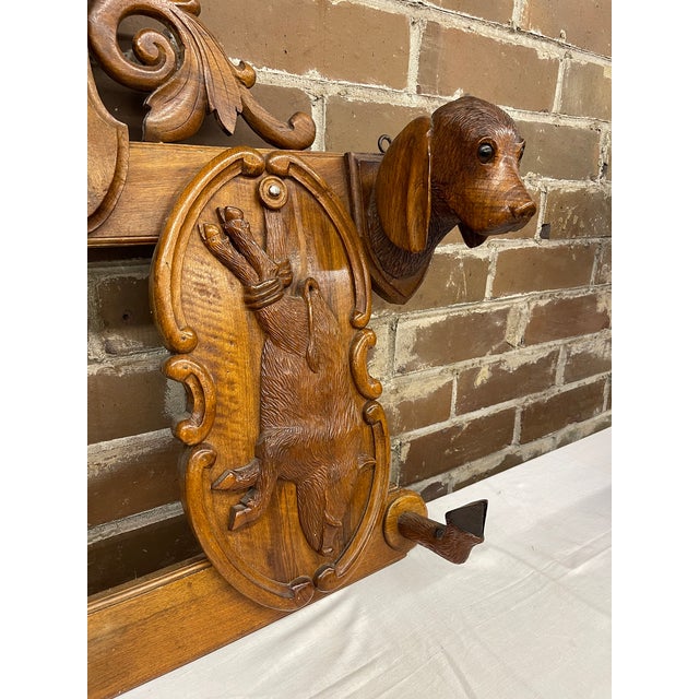 19th Century Swiss Black Forest Hand Carved Wall Mounted Coat and Hat Rack For Sale - Image 10 of 12