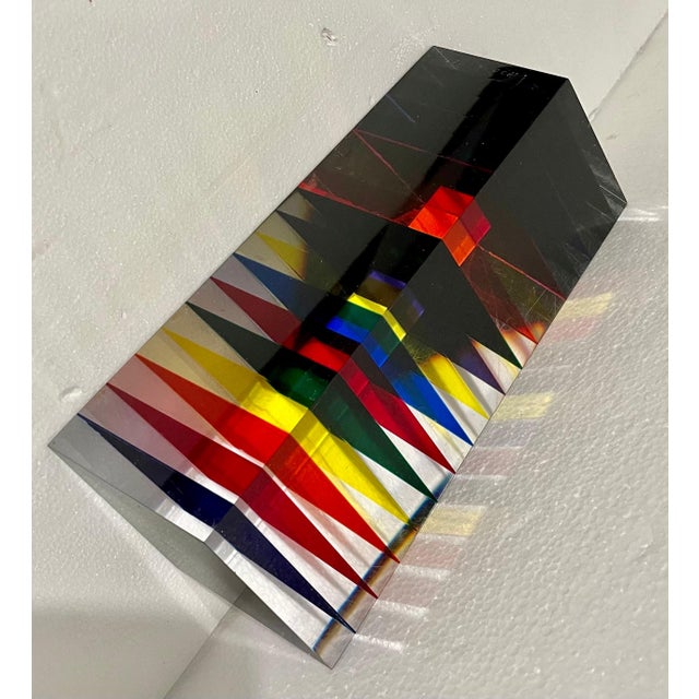 Vasa Velizar Mihich, Hand Signed Dated 2001 Colorful Acrylic Vasa Laminated Lucite Triangle Sculpture, 2001 For Sale - Image 9 of 18