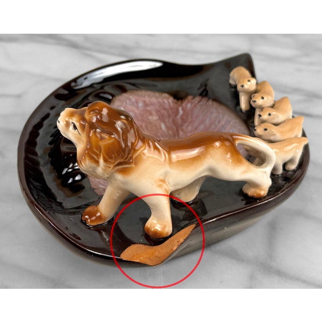 Mid-Century Atomic Drip Glazed Ceramic Lion & Cubs Ashtray For Sale - Image 6 of 10