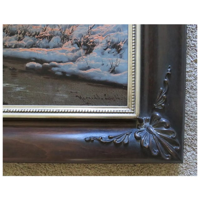 Realism Laszlo Neogrady Signed Landscape Painting Oil on Canvas Snowy Mountains For Sale - Image 3 of 5