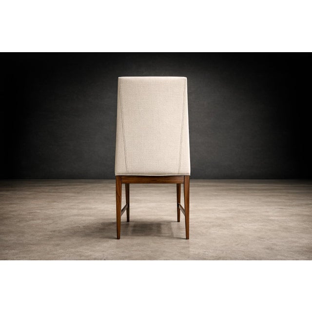 Cimo, Brazil, 1950 — Set of 8 Tall-Back Dining Chairs in Caviúna With Warm Bone Performance Linen For Sale - Image 4 of 16