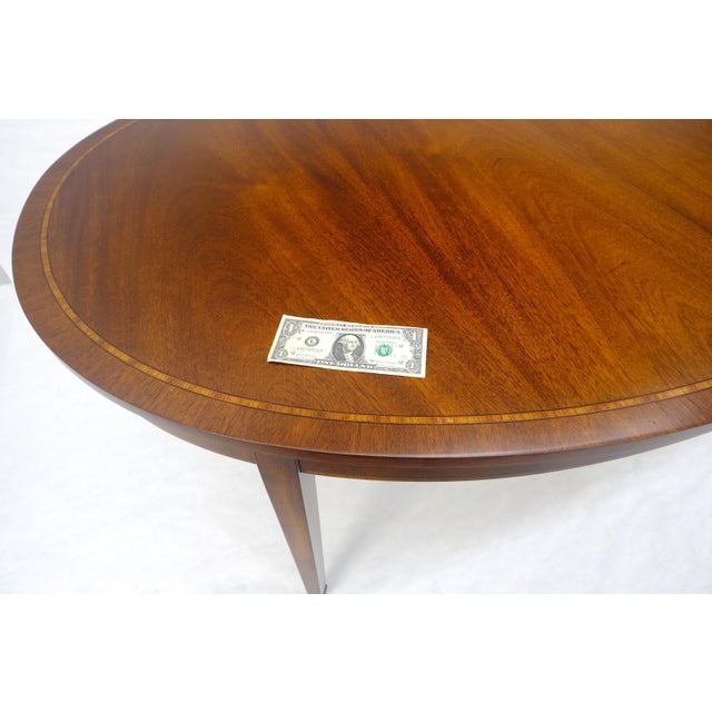Very Fine Oval Walnut Banded 68” Long Dining Table w/ 2 Leaves MINT For Sale - Image 16 of 18