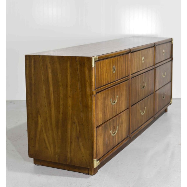 Mid 20th Century 1970s Campaign Style 9 Drawer Dresser Accolade Collection by Drexel Furniture For Sale - Image 5 of 16